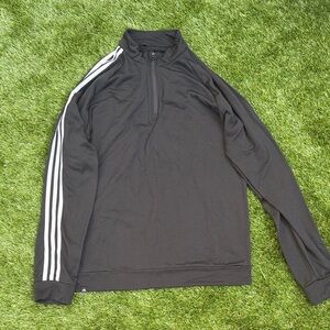 Adidas Mens medium Black Quarter-Zip Pullover with White Stripes on 1 sleeve
